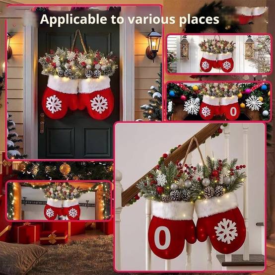 Couronne de Noël printanière, avec 20 LED, branches de pin artificielles, baies rouges, pommes de pin, couronnes décoratives pour les fêtes - Image 9