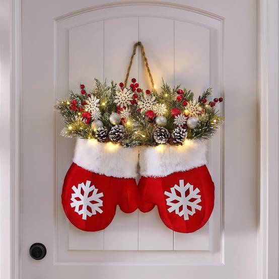 Couronne de Noël printanière, avec 20 LED, branches de pin artificielles, baies rouges, pommes de pin, couronnes décoratives pour les fêtes - Image 1