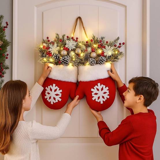 Couronne de Noël printanière, avec 20 LED, branches de pin artificielles, baies rouges, pommes de pin, couronnes décoratives pour les fêtes - Image 7