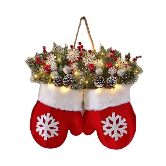 Couronne de Noël printanière, avec 20 LED, branches de pin artificielles, baies rouges, pommes de pin, couronnes décoratives pour les fêtes - Image 8
