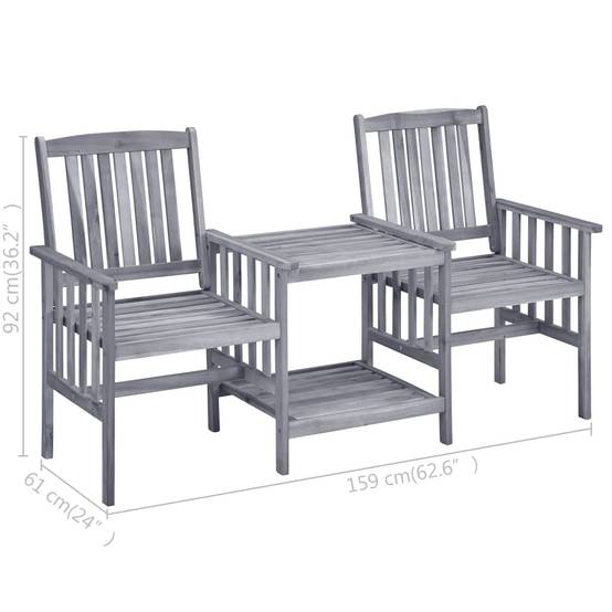 Salon de Jardin 2 Personnes en Bois d'Acacia Gris, Banc Double avec Table et Coussins Bleus Inclus – ComfortXL Outdoor Living - Image 4