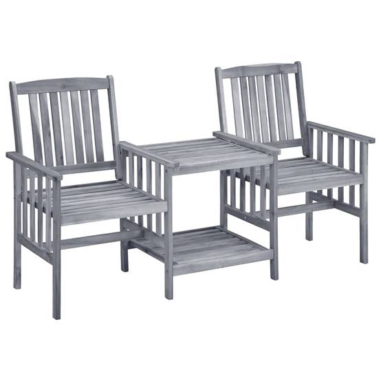 Salon de Jardin 2 Personnes en Bois d'Acacia Gris, Banc Double avec Table et Coussins Bleus Inclus – ComfortXL Outdoor Living - Image 2