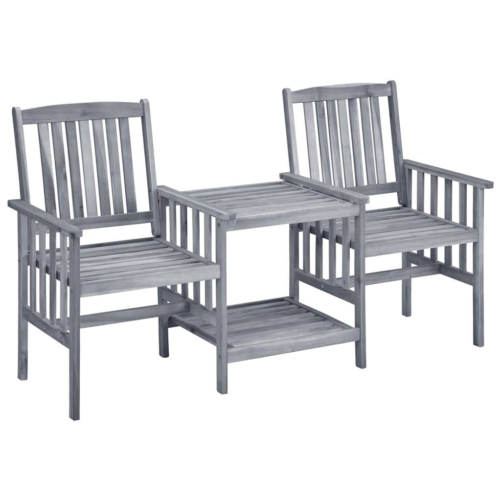 Salon de Jardin 2 Personnes en Bois d'Acacia Gris, Banc Double avec Table et Coussins Bleus Inclus – ComfortXL Outdoor Living - Image 2