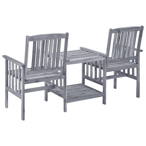 Salon de Jardin 2 Personnes en Bois d'Acacia Gris, Banc Double avec Table et Coussins Bleus Inclus – ComfortXL Outdoor Living - Image 5