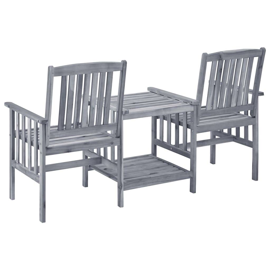 Salon de Jardin 2 Personnes en Bois d'Acacia Gris, Banc Double avec Table et Coussins Bleus Inclus – ComfortXL Outdoor Living - Image 5