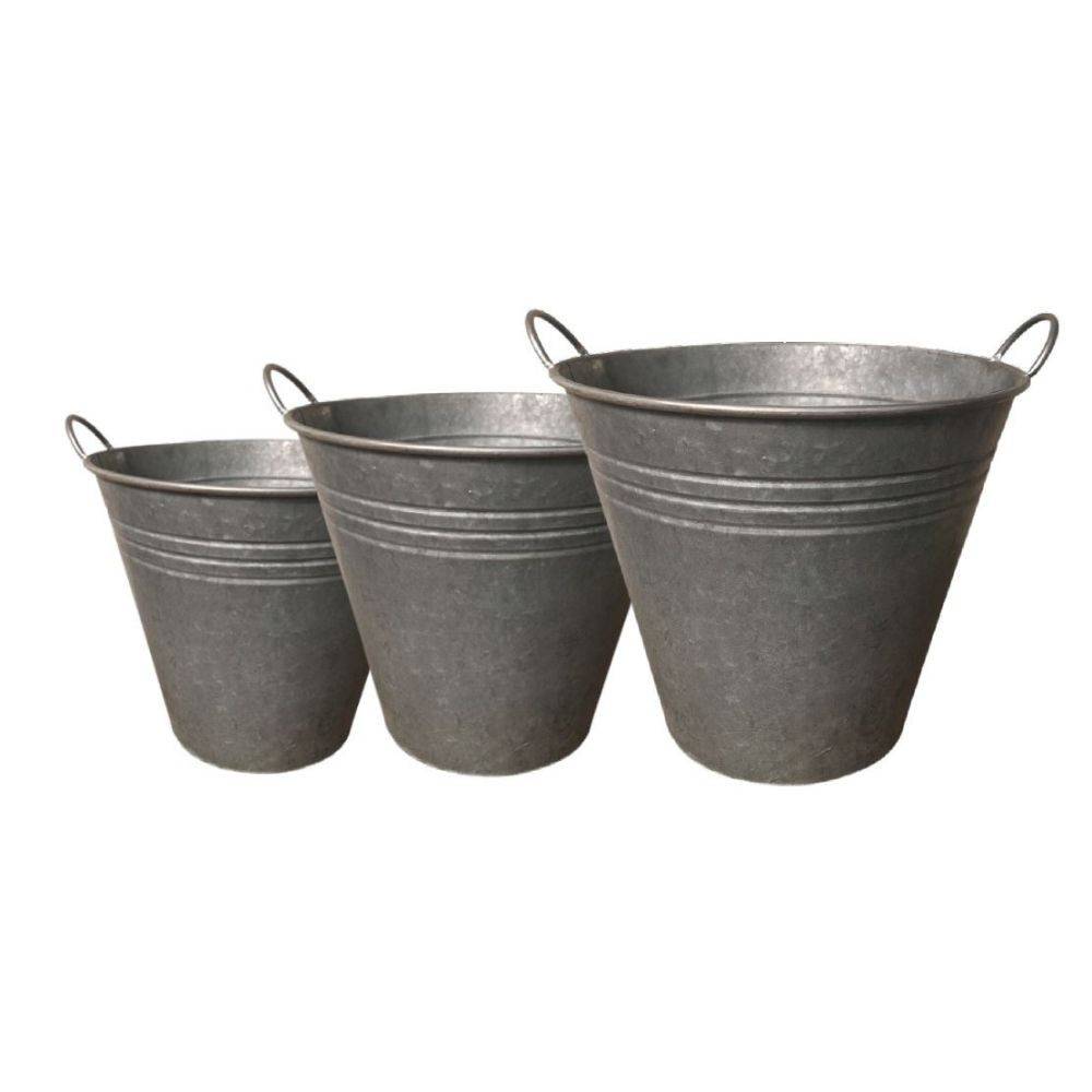Chemin De Campagne - Set3 bassines sceaux de jardin extérieur vieux zinc gris 23.5-31-41cm Chemin de campagne - Imagen 1