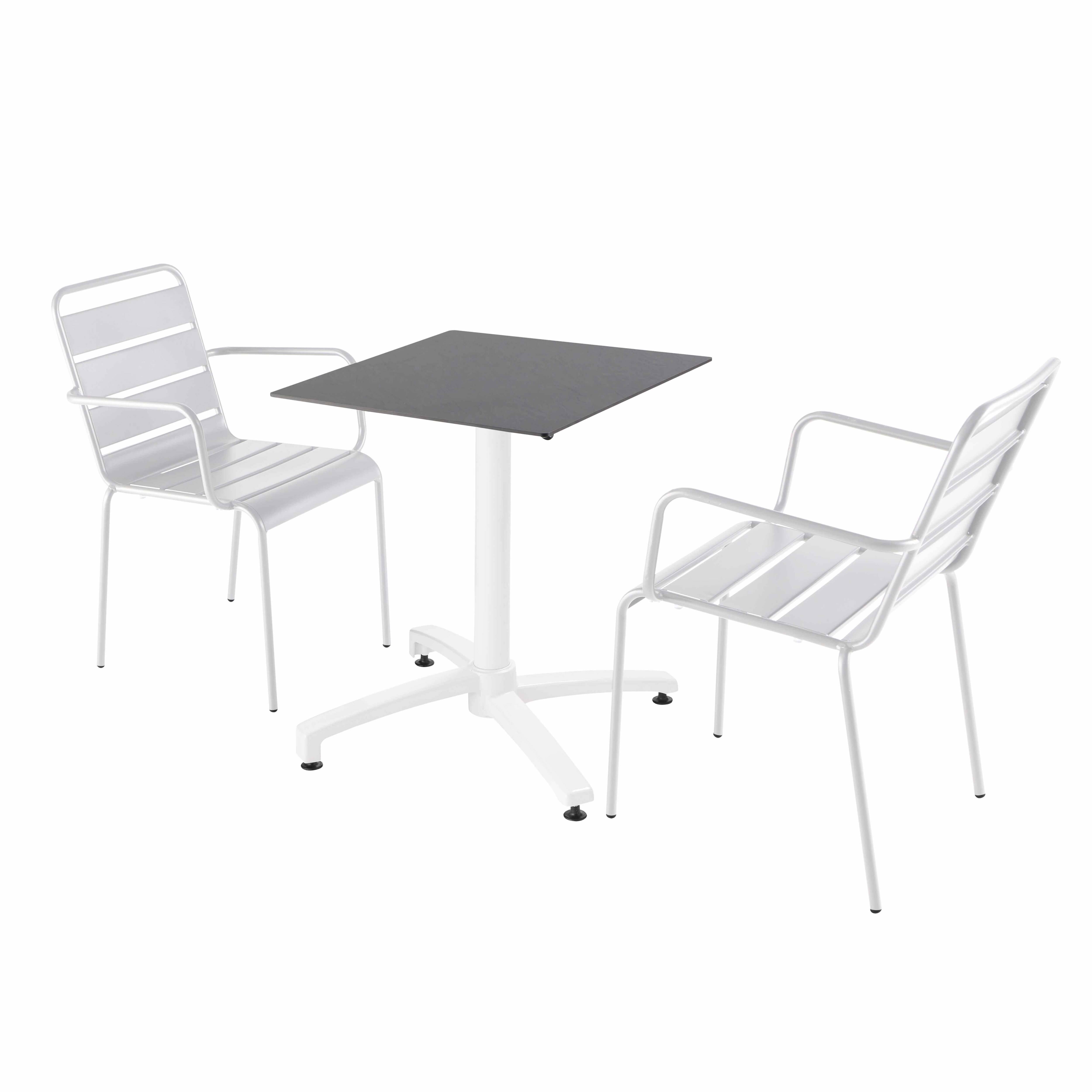 Oviala - Ensemble table de terrasse ardoise et 2 fauteuils blanc - Oviala - Imagen 1