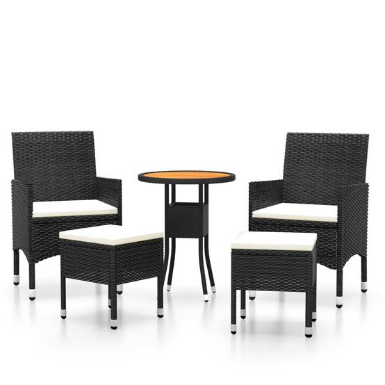 ComfortXL - Salon de Jardin 5P Rond Résine Tressée Table Bois avec Tabourets Noir – ComfortXL Outdoor Living - Image 2