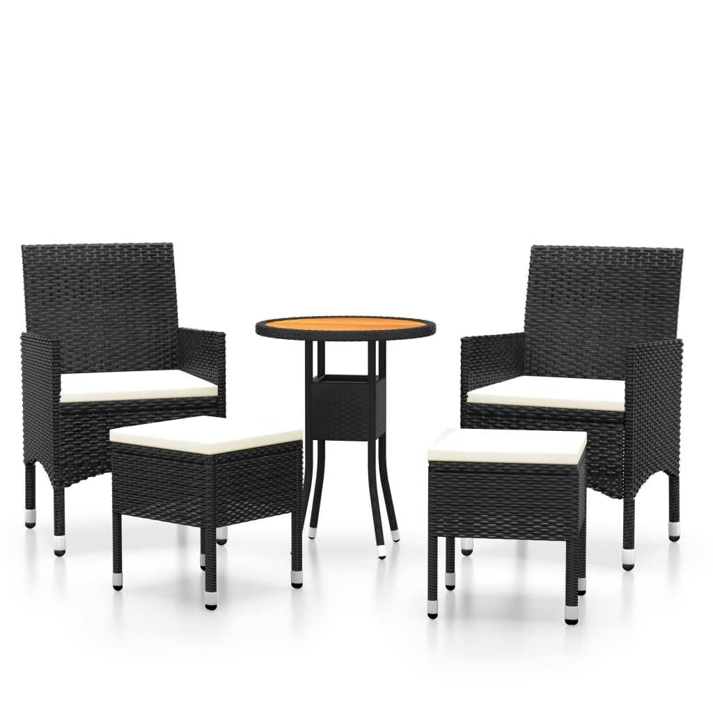 ComfortXL - Salon de Jardin 5P Rond Résine Tressée Table Bois avec Tabourets Noir – ComfortXL Outdoor Living - Image 2