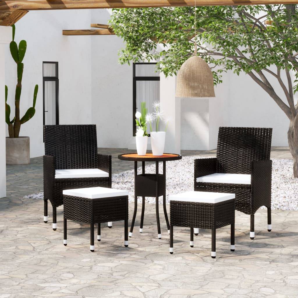 ComfortXL - Salon de Jardin 5P Rond Résine Tressée Table Bois avec Tabourets Noir – ComfortXL Outdoor Living - Image 1