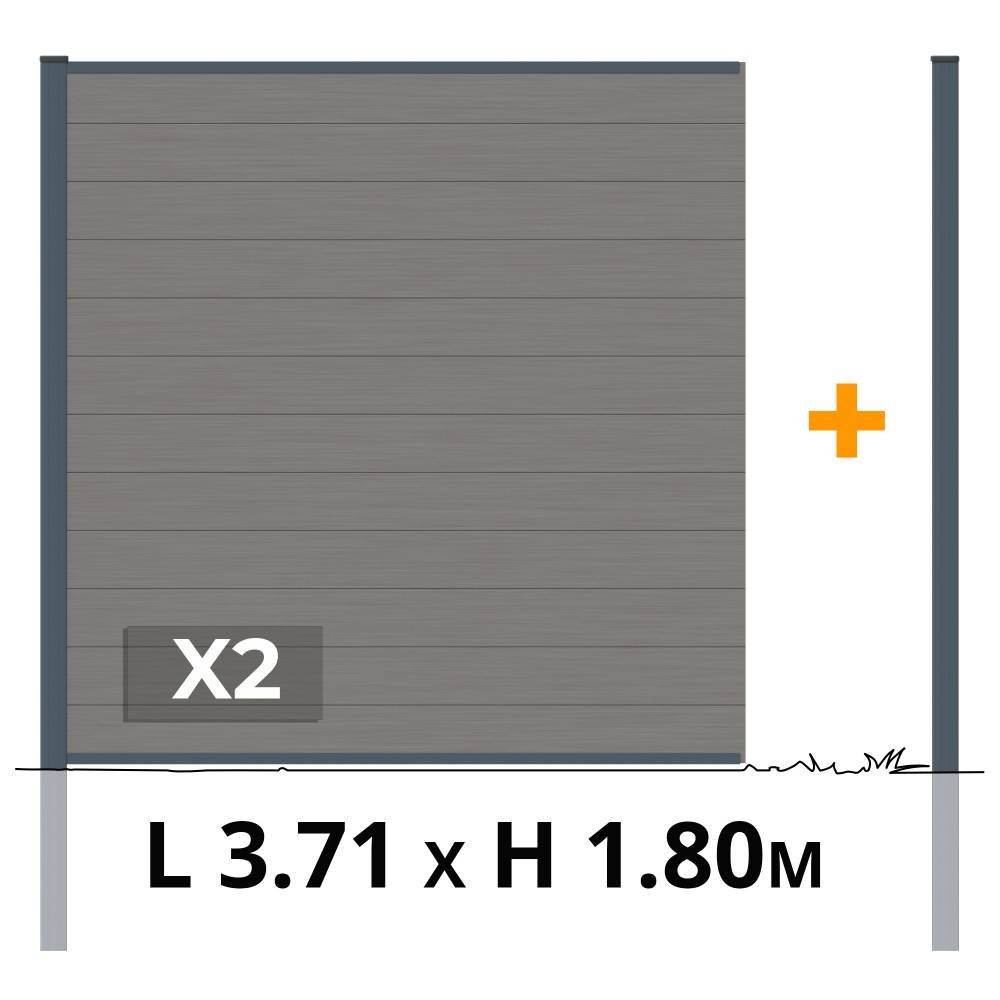 Decklinea - Kit Cloture Composite RIO Platine 3,5x1,8m - Bois composite & Aluminium - Poteaux Gris - Montage Facile - Occultation - Imagen 2