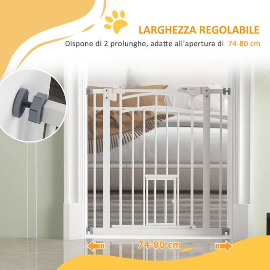Barrière escalier chien acier intérieur fermeture automatique chatière 74-80x76cm blanc - ComfortXL Pet Living - Image 9