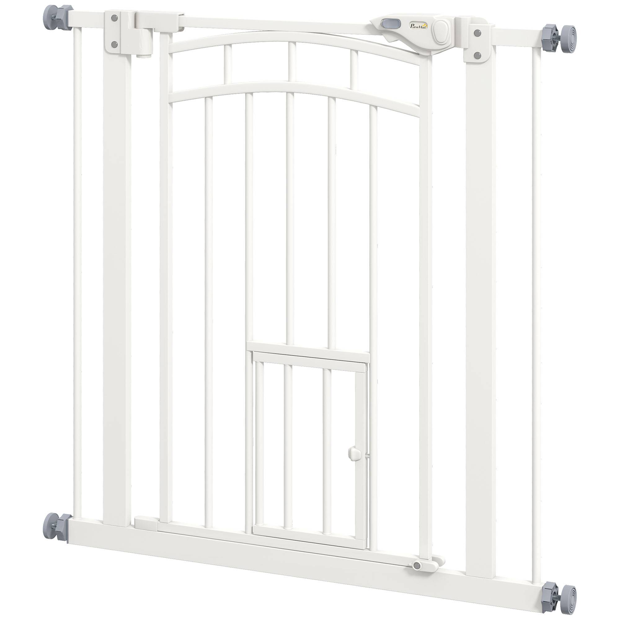 Barrière escalier chien acier intérieur fermeture automatique chatière 74-80x76cm blanc - ComfortXL Pet Living - Image 2