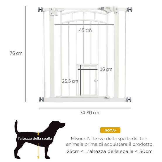 Barrière escalier chien acier intérieur fermeture automatique chatière 74-80x76cm blanc - ComfortXL Pet Living - Image 5