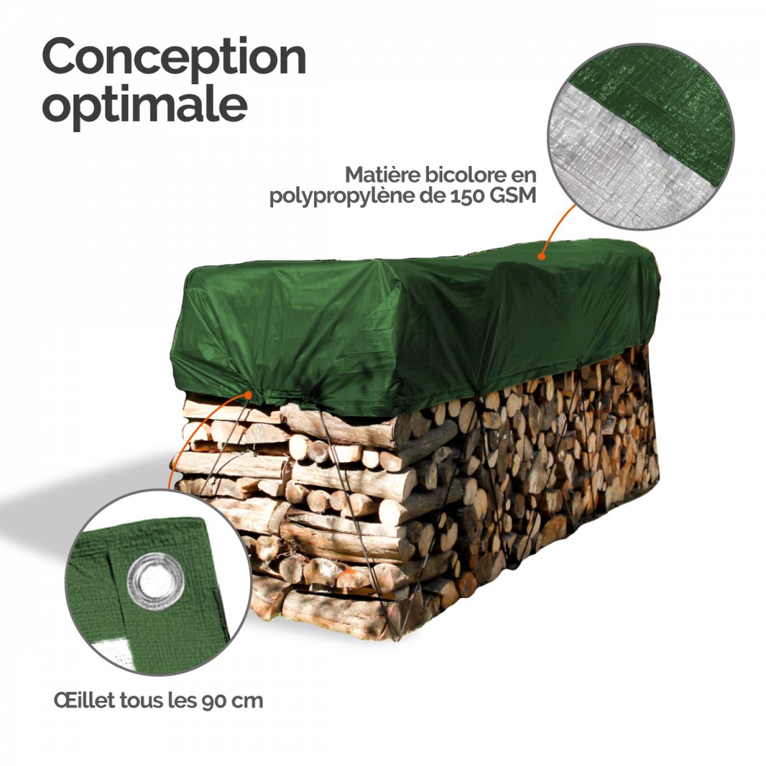 Linxor - Bâche de protection extérieure universelle imperméable réversible avec œillets - 150g - Gris et vert - 4 x 8 m - Linxor - Imagen 2