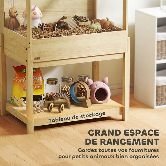 Cage surélevée en MDF pour hamsters avec plateau de rangement et couvercle 83x50x103cm naturel - ComfortXL Outdoor Living - Image 7