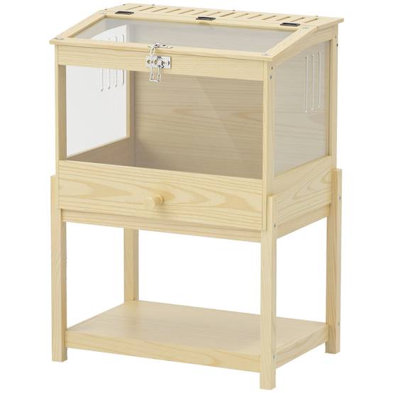 Cage surélevée en MDF pour hamsters avec plateau de rangement et couvercle 83x50x103cm naturel - ComfortXL Outdoor Living - Image 2