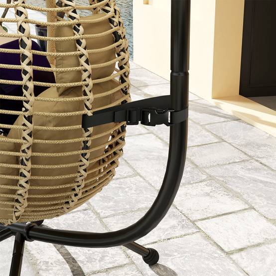 Outsunny - Fauteuil œuf suspendu balancelle pliant avec coussin support 110x100x188cm usage intérieur/extérieur métal polypropylène beige - Outsunny - Image 5