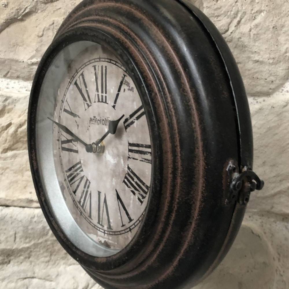 ~ Horloge murale décorative double face gare vintage métal marron 48cm Chemin de campagne - Imagen 3