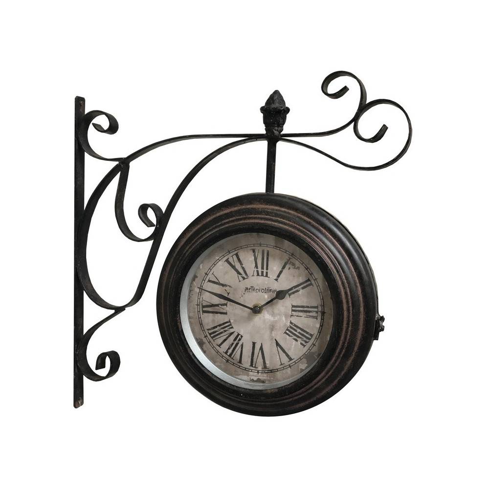 ~ Horloge murale décorative double face gare vintage métal marron 48cm Chemin de campagne - Imagen 1