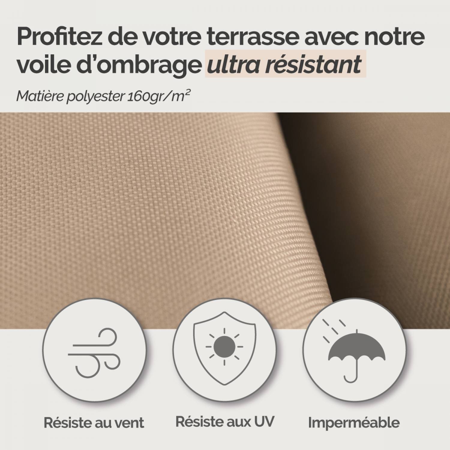 Linxor - Voile d'ombrage rectangulaire imperméable et anti-UV - 2 x 3 m - Taupe - Linxor - Imagen 3