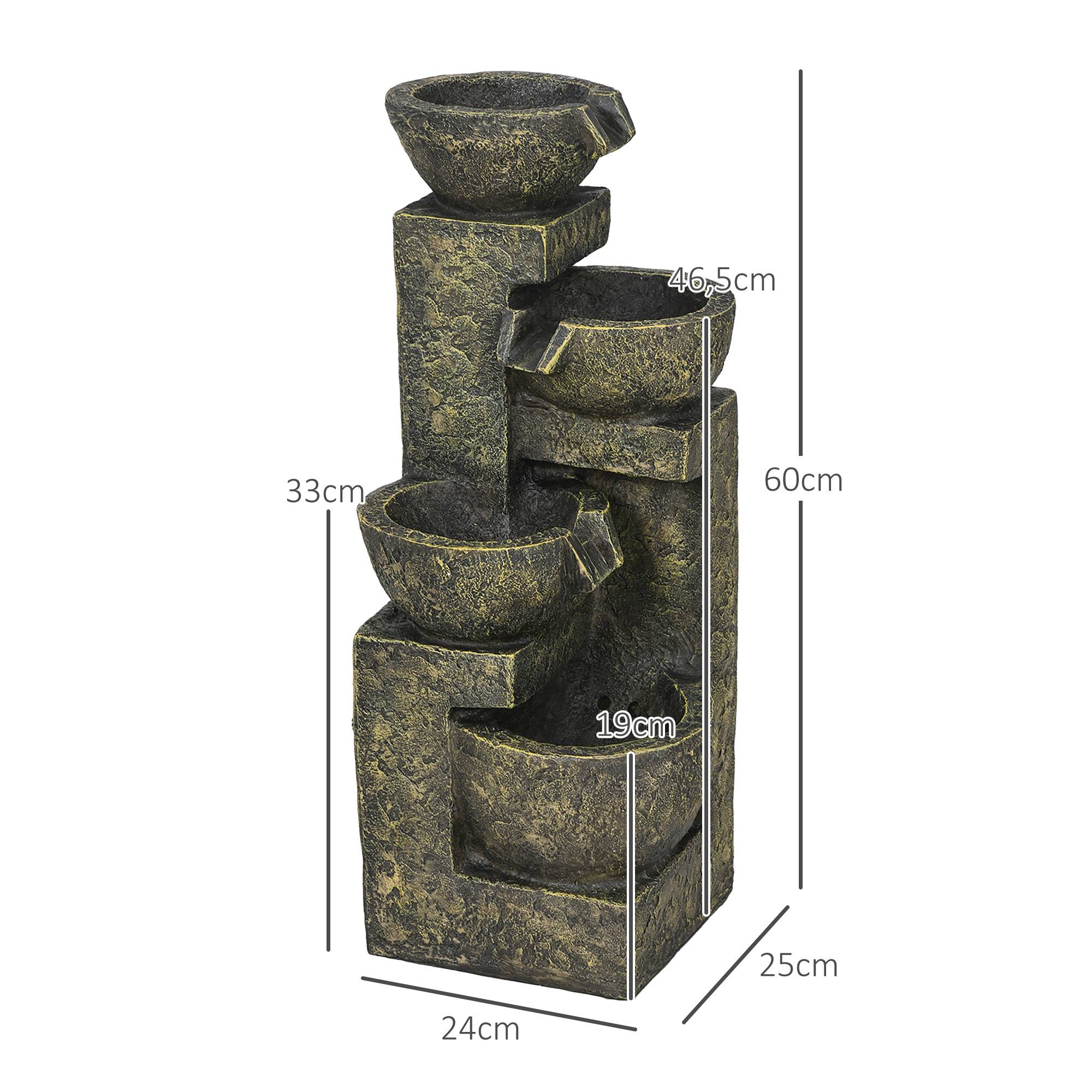 Fontaine de jardin cascade résine extérieur 4 niveaux débit réglable 60cm noir - ComfortXL Outdoor Living - Image 3