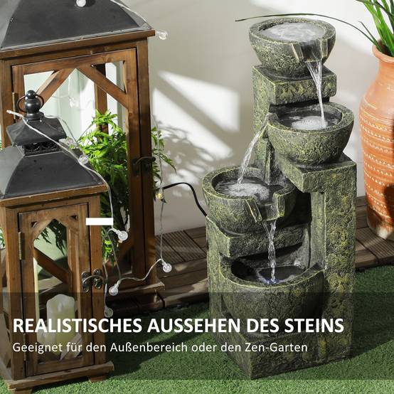 Fontaine de jardin cascade résine extérieur 4 niveaux débit réglable 60cm noir - ComfortXL Outdoor Living - Image 4