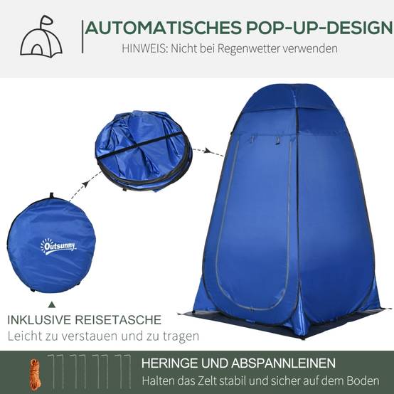 Tente de douche polyester camping plage intimité cabine pop-up bleu 126x124x189cm - ComfortXL Outdoor Living - Image 5