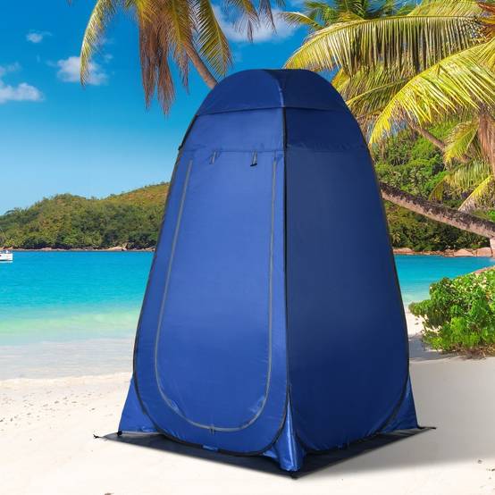 Tente de douche polyester camping plage intimité cabine pop-up bleu 126x124x189cm - ComfortXL Outdoor Living - Image 1