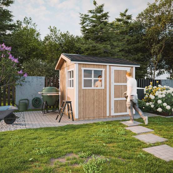 Timbela - Abri de Jardin Qualité Premium 5,9 m² / H252x250x294 cm avec un sol et des bardeaux bitumineuxs - Timbela M913-TUNDRA GREY - Image 4