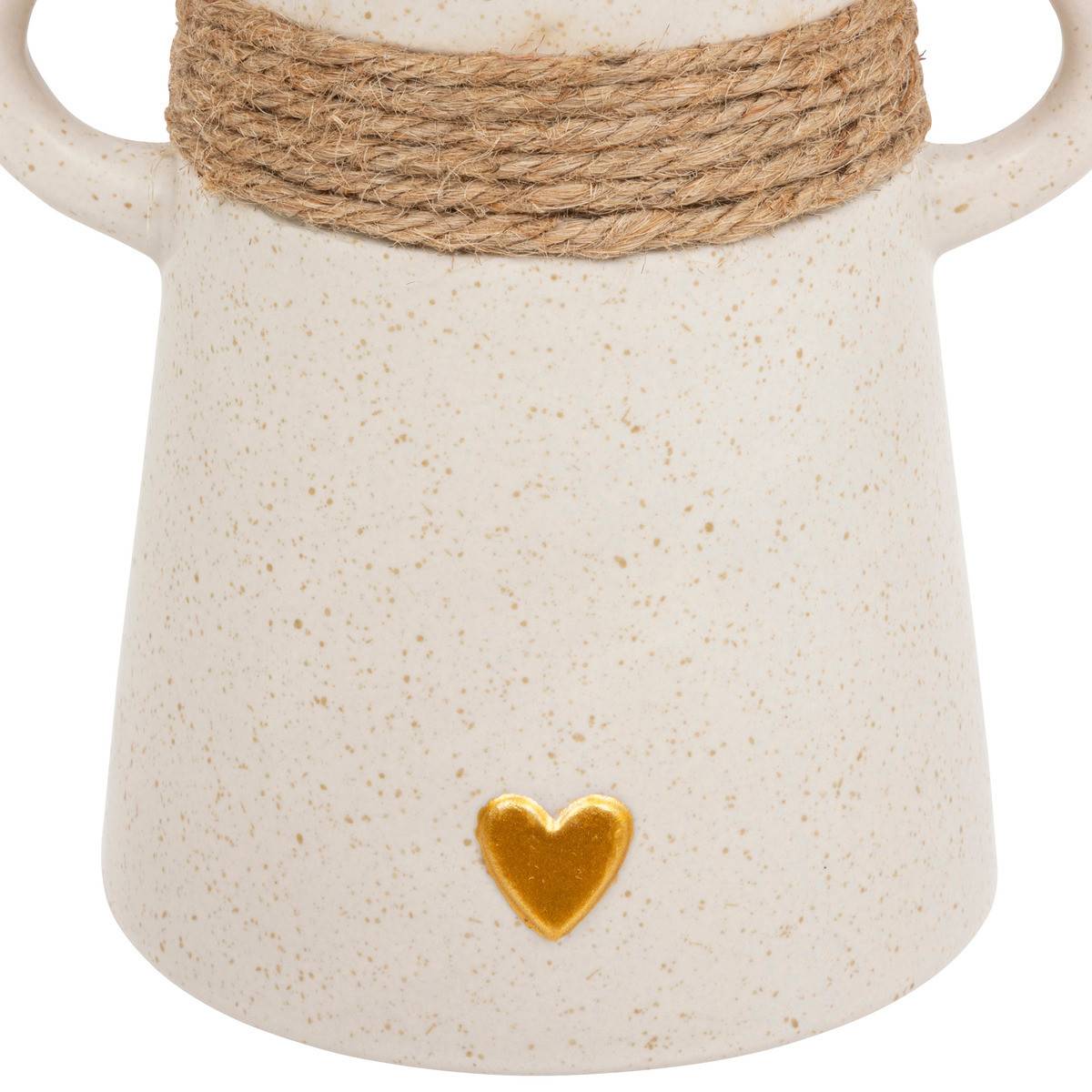 Bougeoir Chandelier Blanc en céramique sablée avec Coeur doré et corde en Jute H 18 cm - Imagen 2