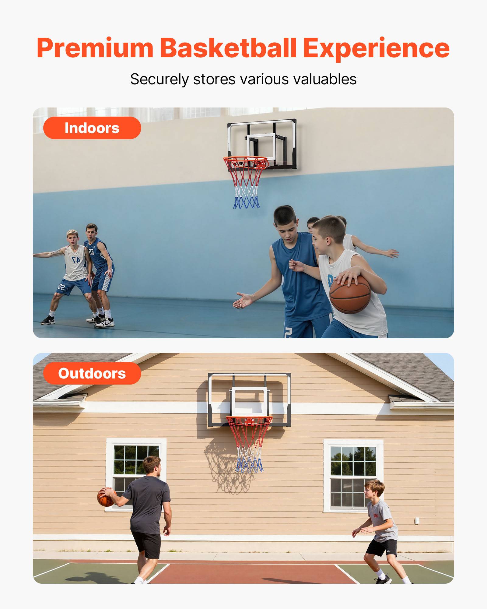 Vevor - VEVOR Panier de basket mural 110 cm, panneau PC 2 mm, cadre acier renforcé, filet nylon résistant, installation murale pour intérieur et extérieur. - Image 2