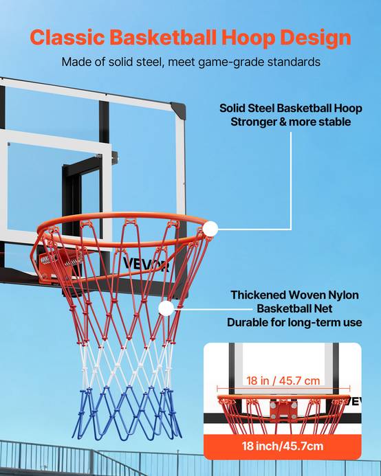 Vevor - VEVOR Panier de basket mural 110 cm, panneau PC 2 mm, cadre acier renforcé, filet nylon résistant, installation murale pour intérieur et extérieur. - Image 7
