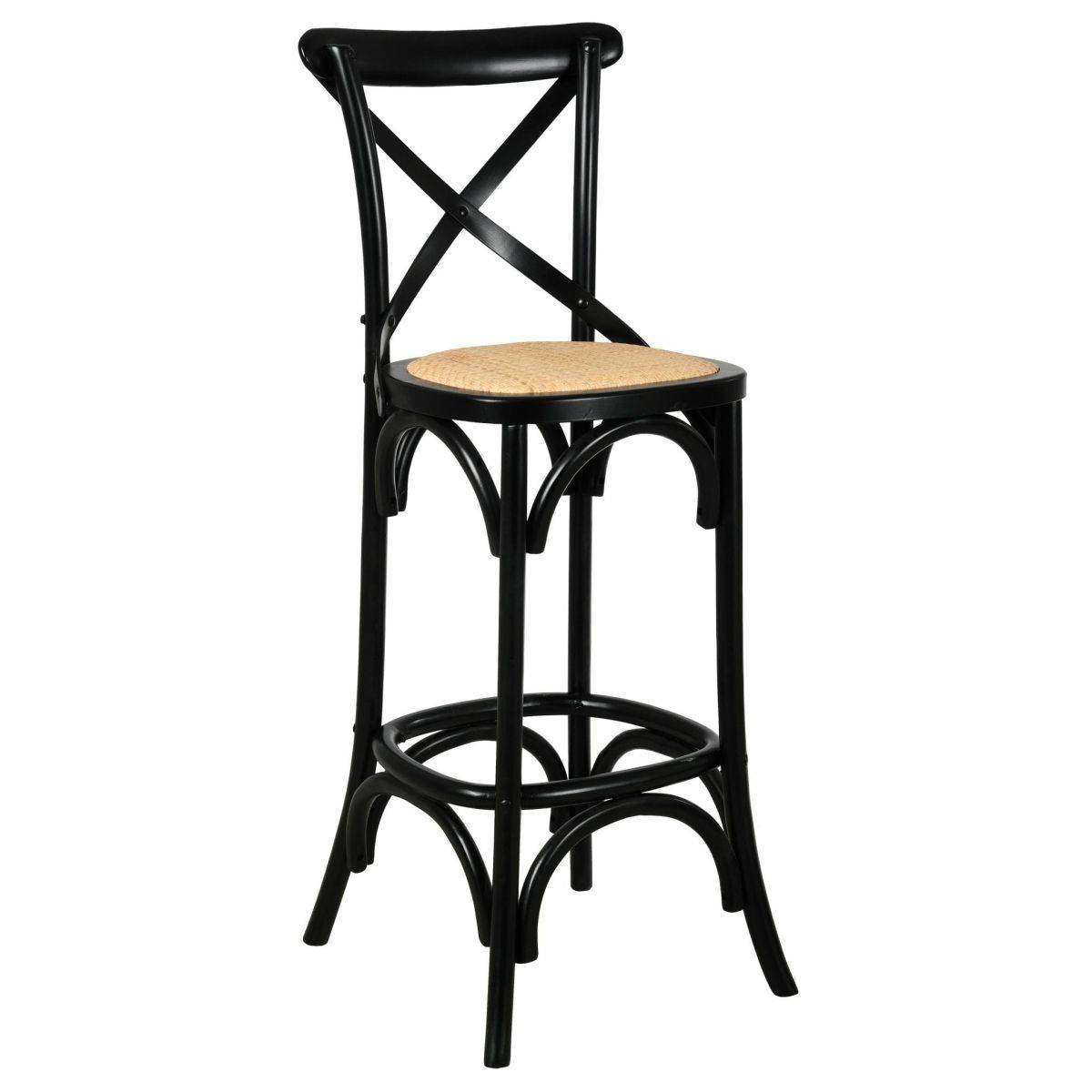 Aubry Gaspard - Tabouret de bar bois et rotin Bistrot chic - Imagen 1