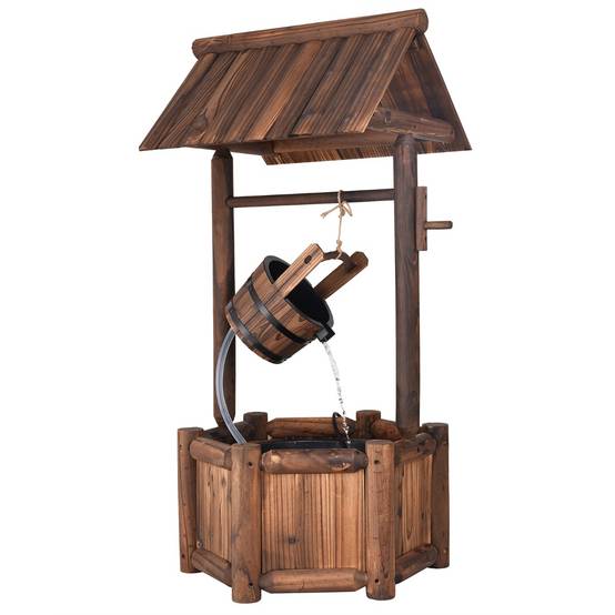 Puits en Bois Extérieur Fontaine de Jardin 60x57x115 cm avec Pompe Electrique Débit 300 L/h Tuyau Transparent Seau Suspendu - Image 8