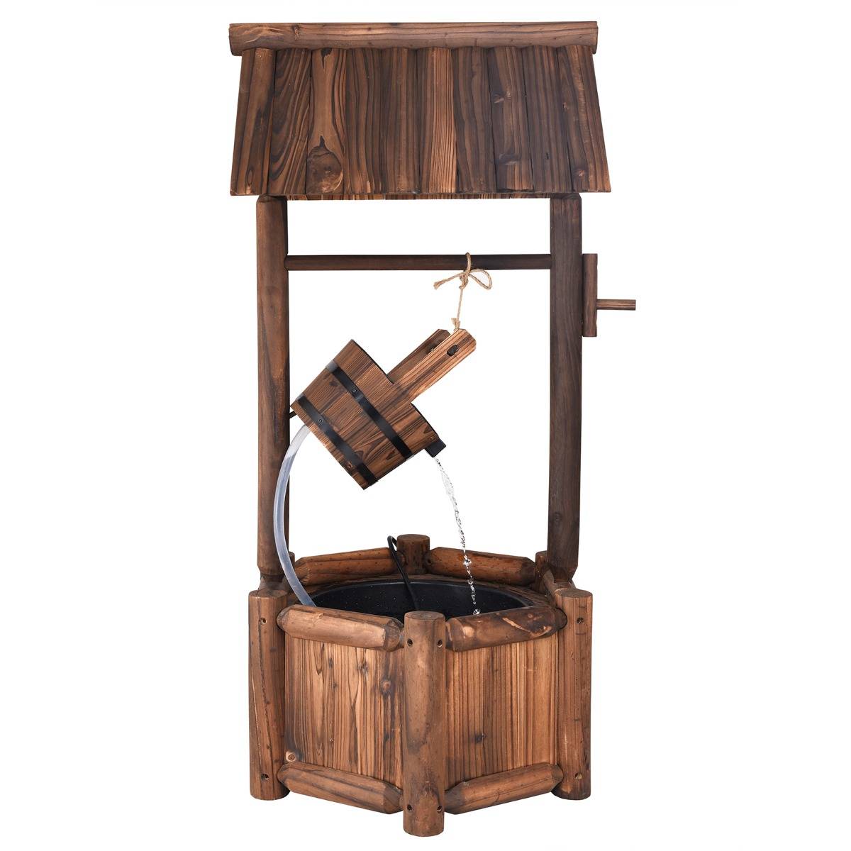 Puits en Bois Extérieur Fontaine de Jardin 60x57x115 cm avec Pompe Electrique Débit 300 L/h Tuyau Transparent Seau Suspendu - Image 7