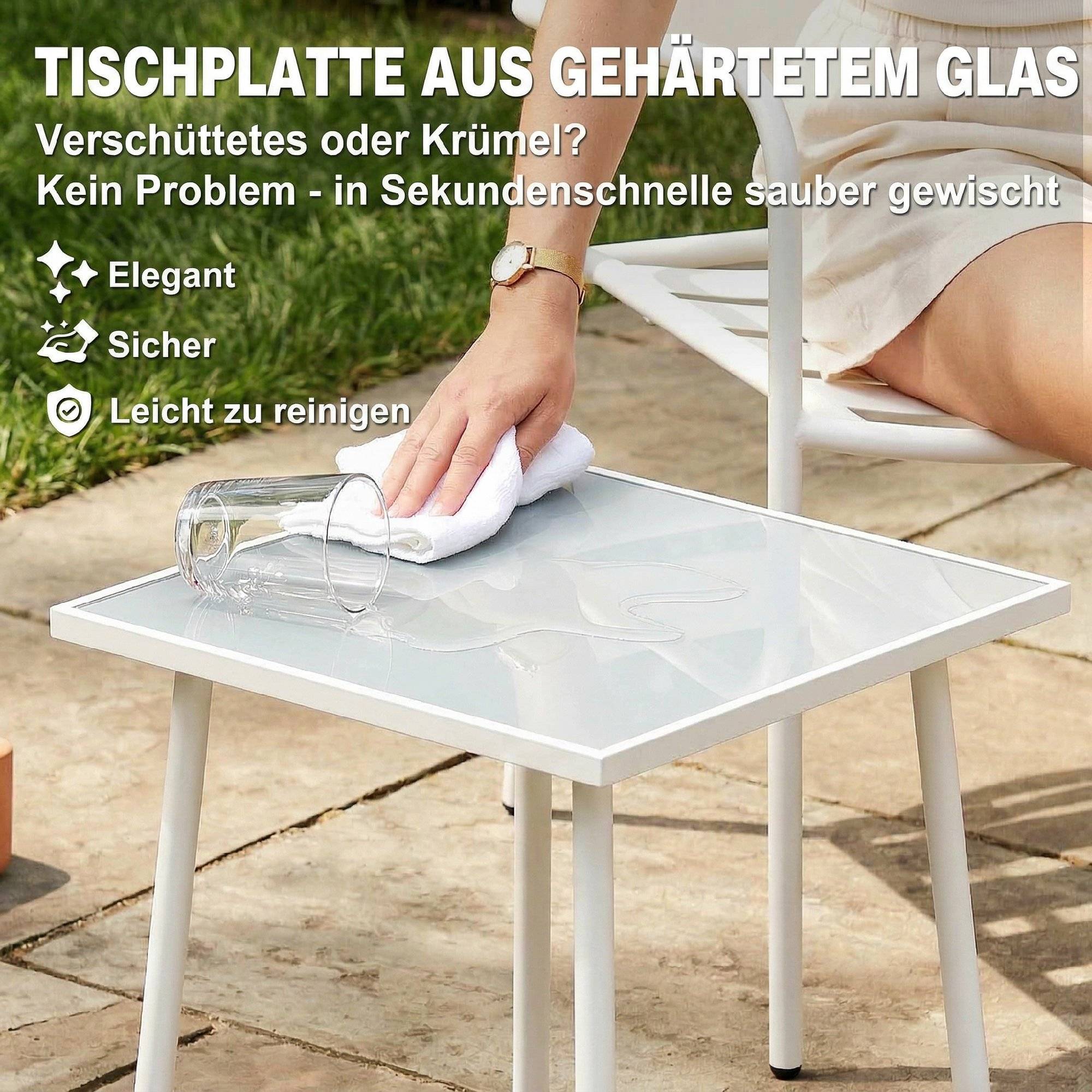 ComfortXL - Salon de jardin bistrot acier blanc table verre 50 x 50 cm pour balcon 2 places - ComfortXL Outdoor Living - Image 9