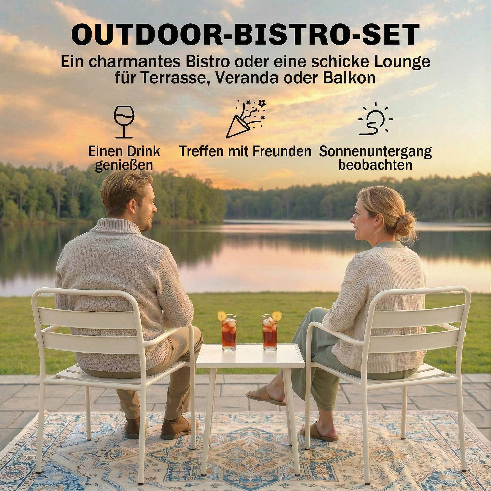 ComfortXL - Salon de jardin bistrot acier blanc table verre 50 x 50 cm pour balcon 2 places - ComfortXL Outdoor Living - Image 6
