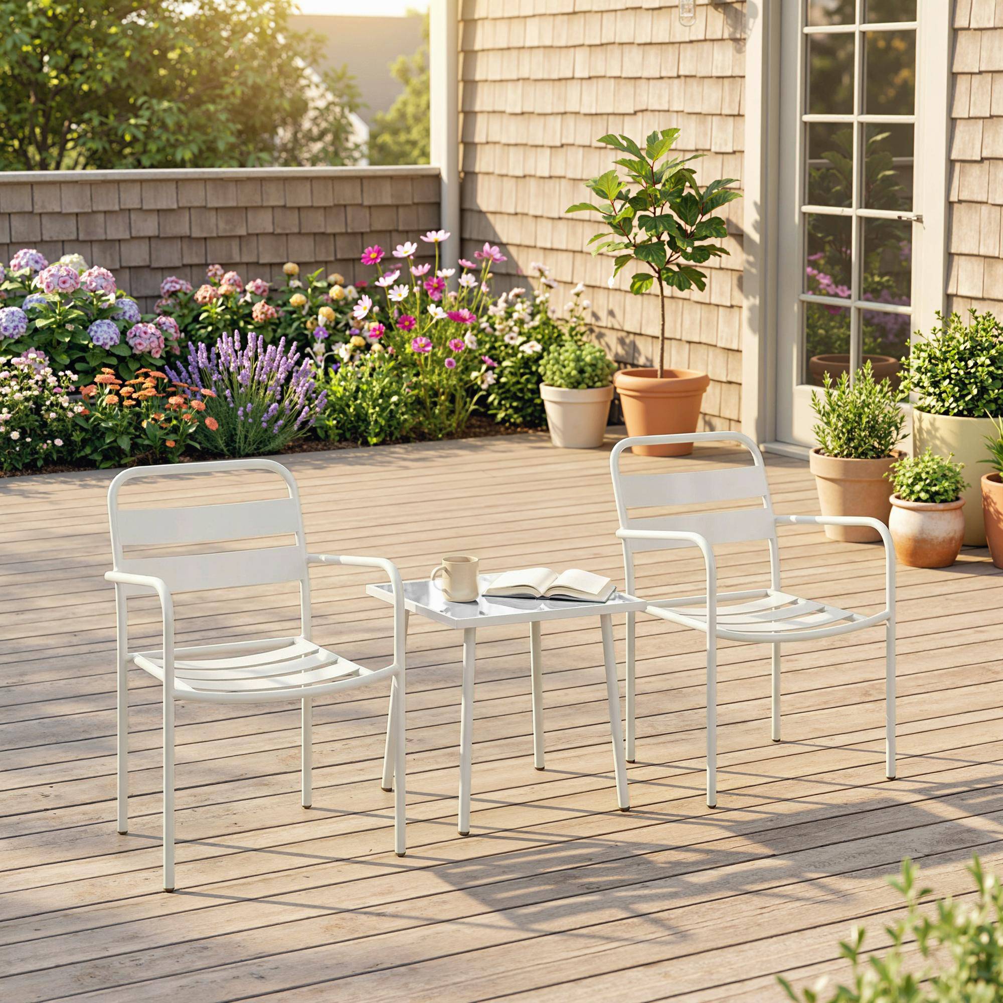ComfortXL - Salon de jardin bistrot acier blanc table verre 50 x 50 cm pour balcon 2 places - ComfortXL Outdoor Living - Image 4