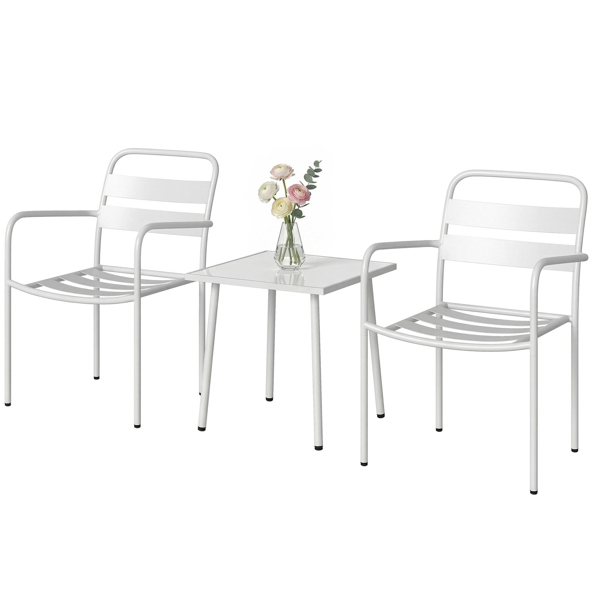 ComfortXL - Salon de jardin bistrot acier blanc table verre 50 x 50 cm pour balcon 2 places - ComfortXL Outdoor Living - Image 2