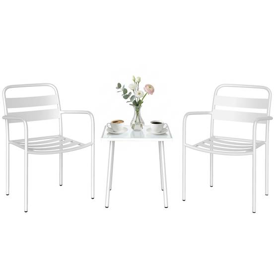 ComfortXL - Salon de jardin bistrot acier blanc table verre 50 x 50 cm pour balcon 2 places - ComfortXL Outdoor Living - Image 1
