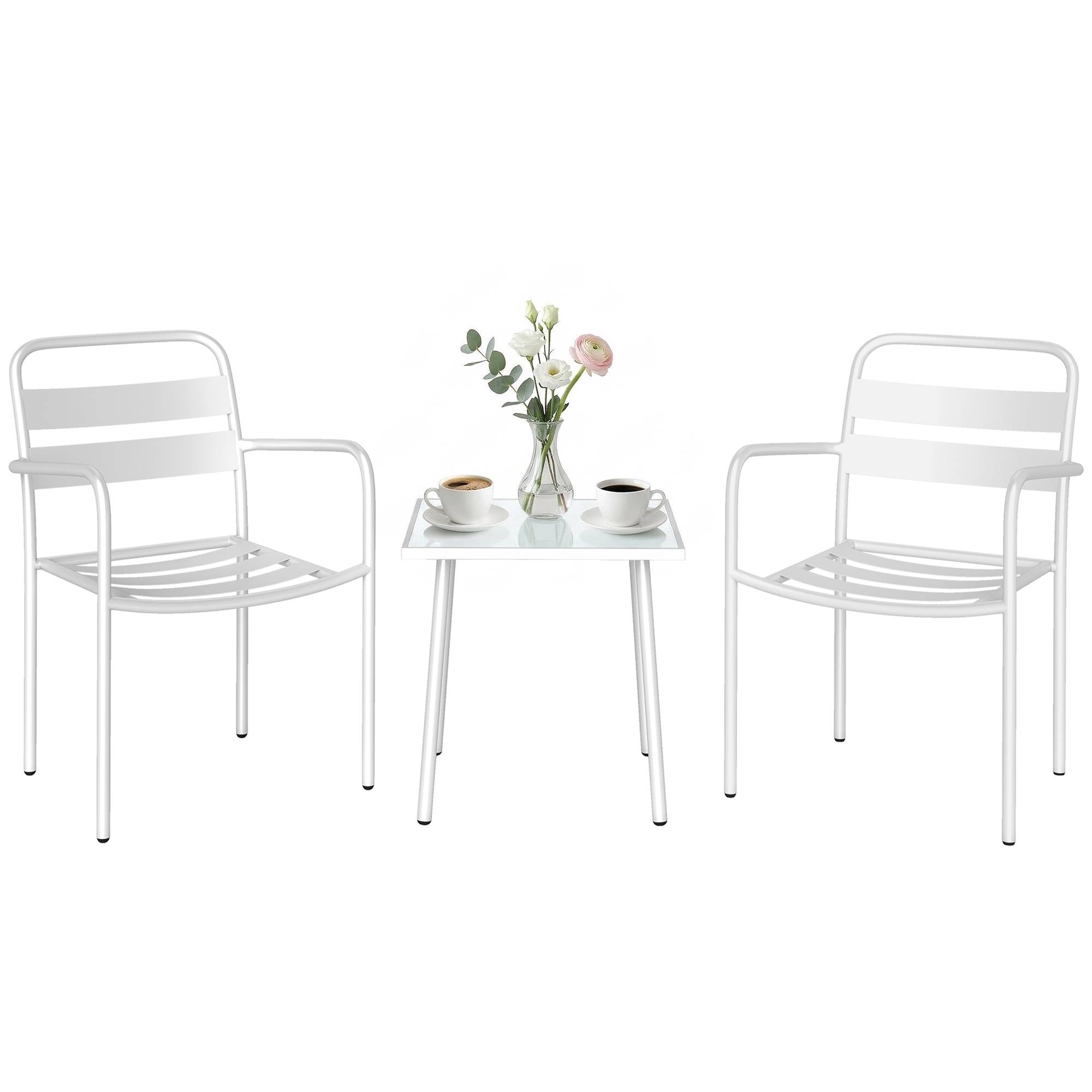 ComfortXL - Salon de jardin bistrot acier blanc table verre 50 x 50 cm pour balcon 2 places - ComfortXL Outdoor Living - Image 1