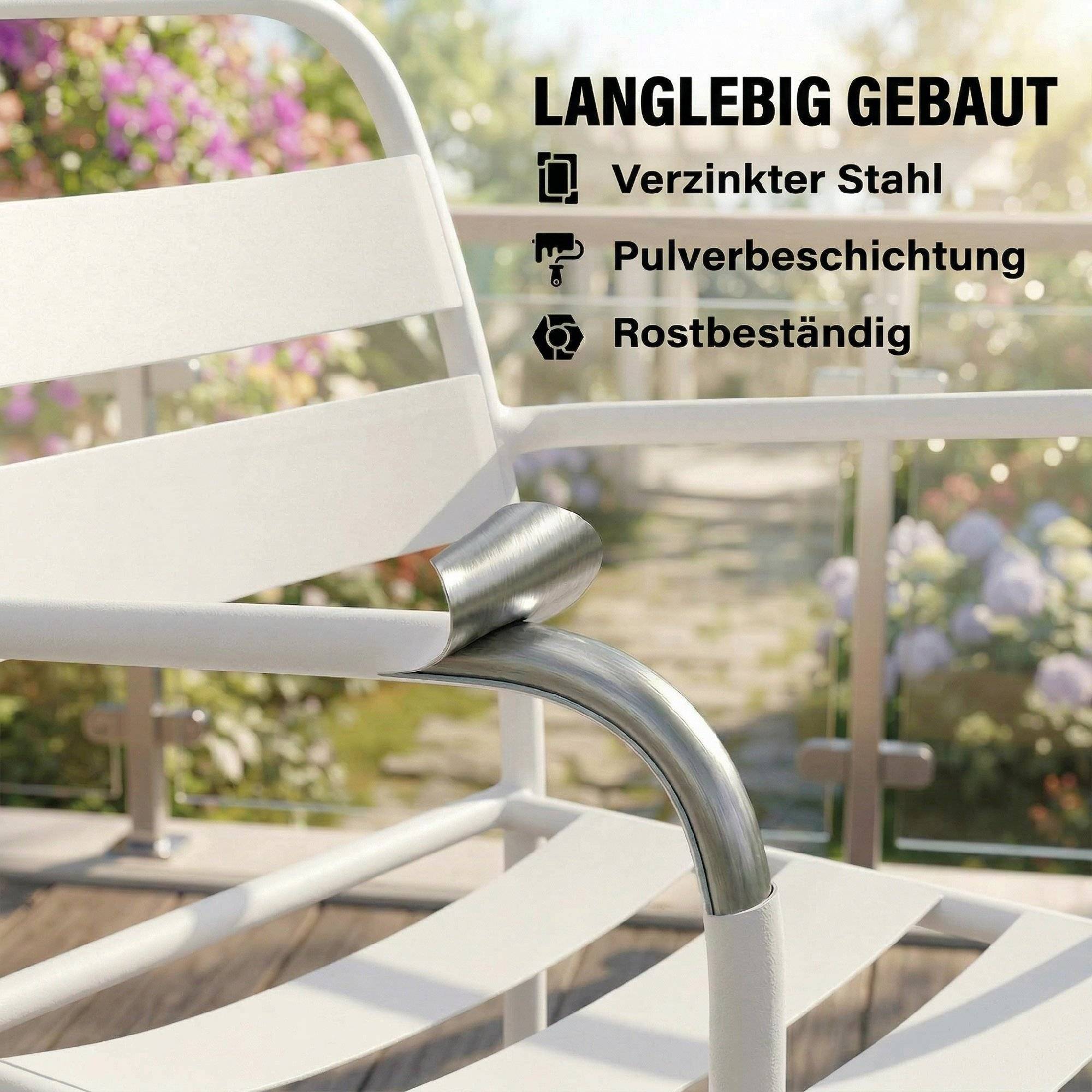 ComfortXL - Salon de jardin bistrot acier blanc table verre 50 x 50 cm pour balcon 2 places - ComfortXL Outdoor Living - Image 7