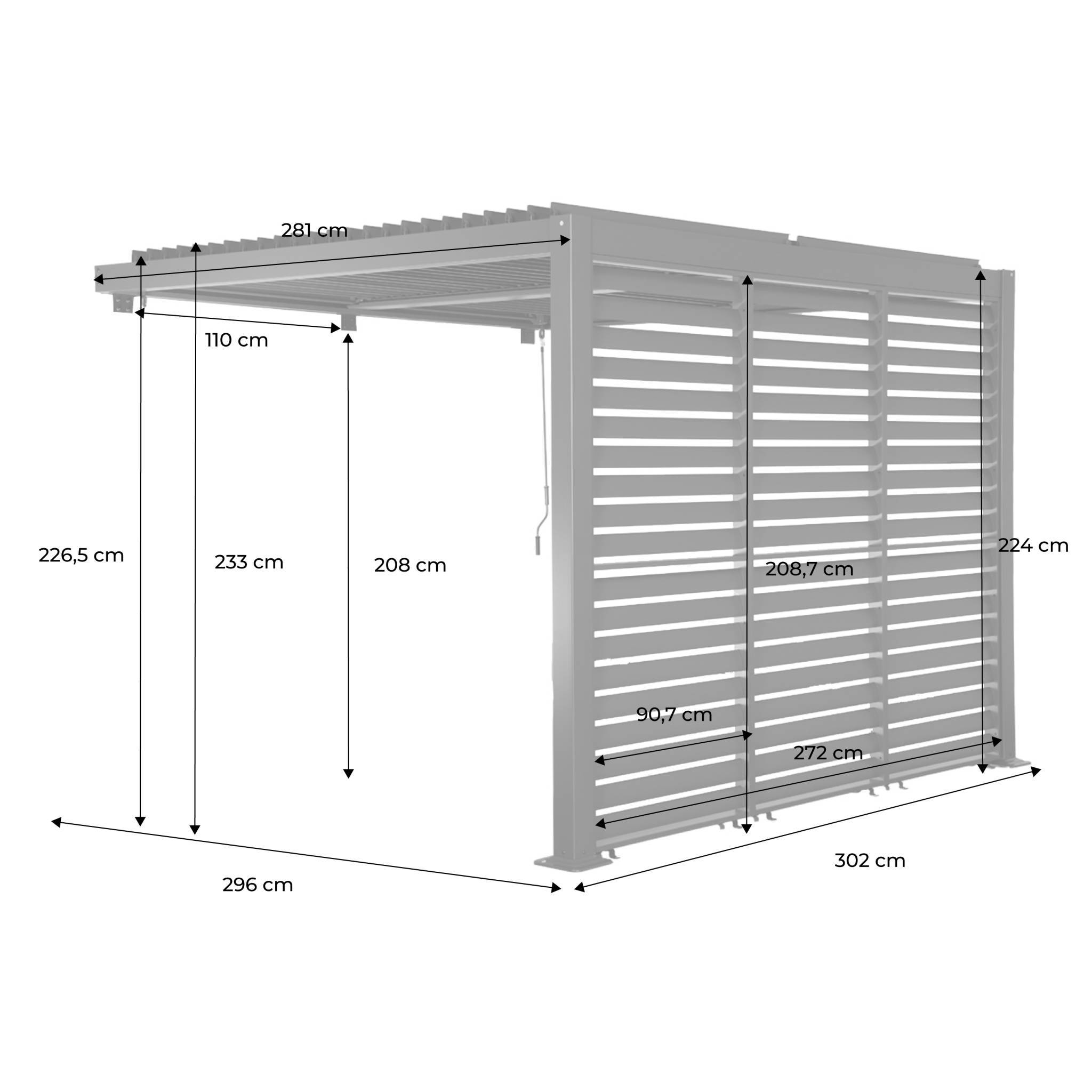 sweeek - Pergola bioclimatique aluminium adossée 3x3m anthracite + 3 persiennes 100cm Palace | sweeek - Image 4
