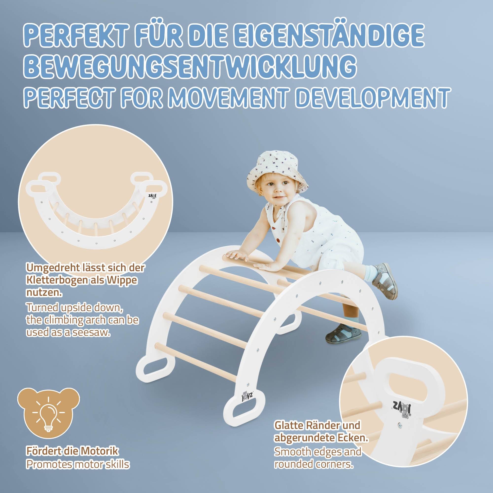 Arche d'escalade pour enfants en bois naturel/blanc multifonctionnel avec poignées convient aux plus de 2 ans encourage la motricité et le mouvement - Image 3