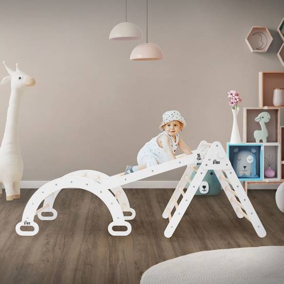 Arche d'escalade pour enfants en bois naturel/blanc multifonctionnel avec poignées convient aux plus de 2 ans encourage la motricité et le mouvement - Image 8