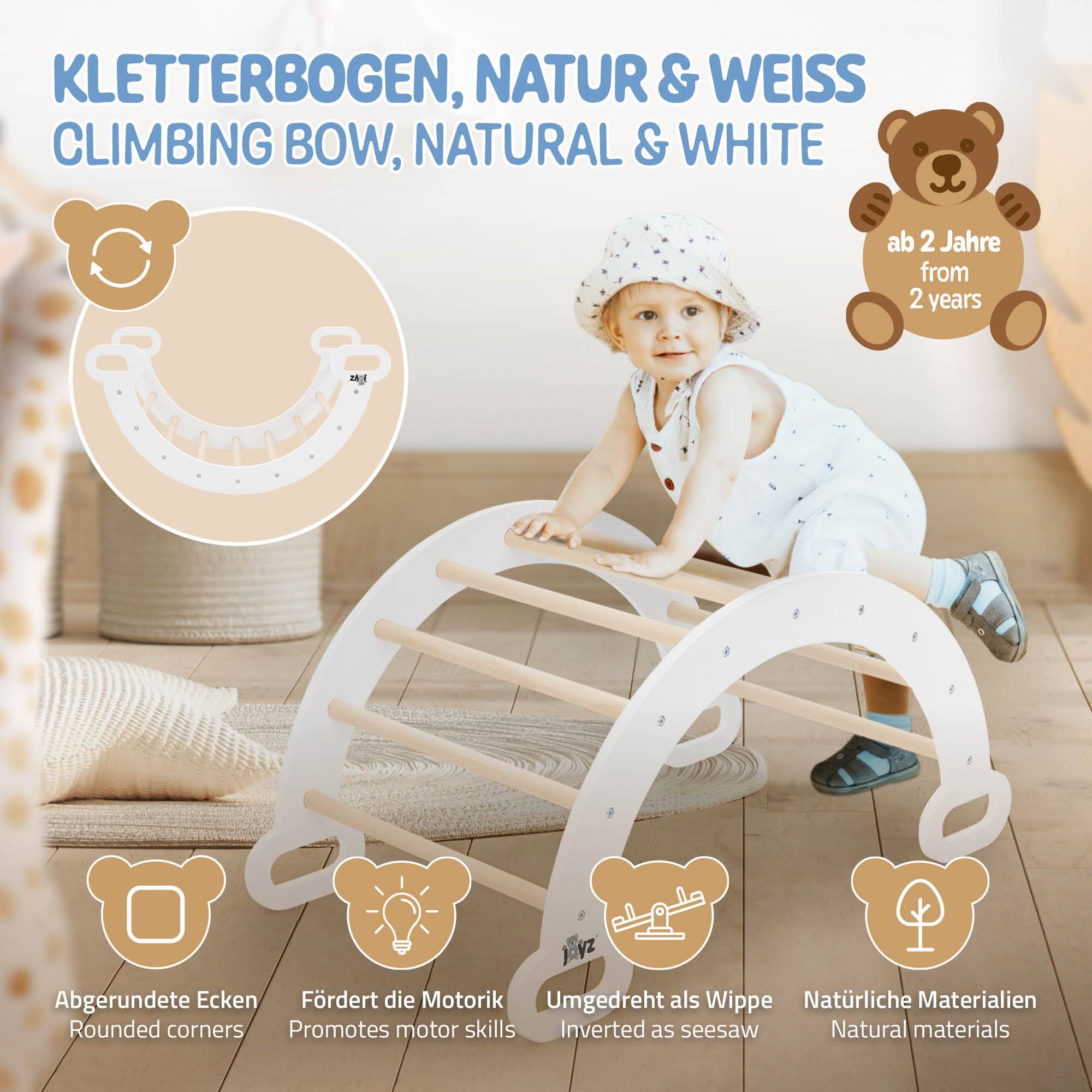 Arche d'escalade pour enfants en bois naturel/blanc multifonctionnel avec poignées convient aux plus de 2 ans encourage la motricité et le mouvement - Image 2