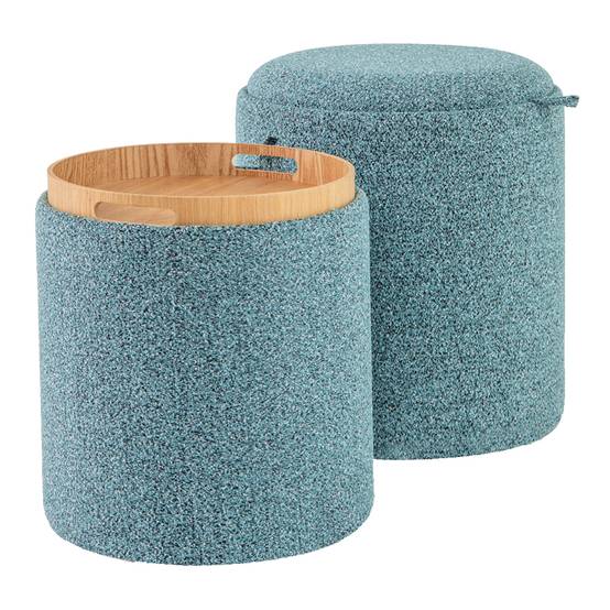 Lot de 2 Pouf Rangement, Tabouret Rangement avec Couvercle, Capacité 41L+25L, Ottomans Ronds Rembourrés, Plateau Réversible, Repose-Pieds,Bleu - Image 1