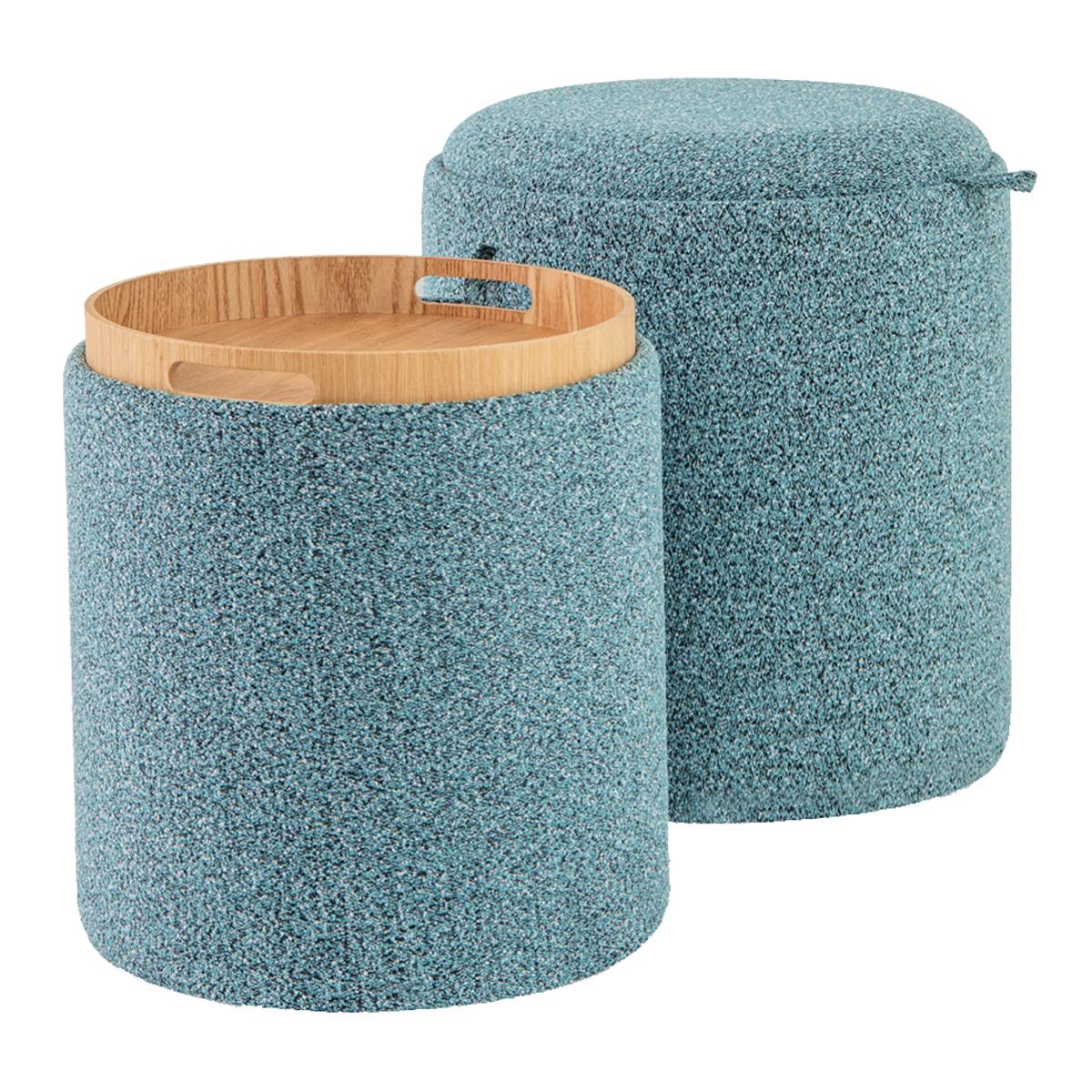 Lot de 2 Pouf Rangement, Tabouret Rangement avec Couvercle, Capacité 41L+25L, Ottomans Ronds Rembourrés, Plateau Réversible, Repose-Pieds,Bleu - Image 1