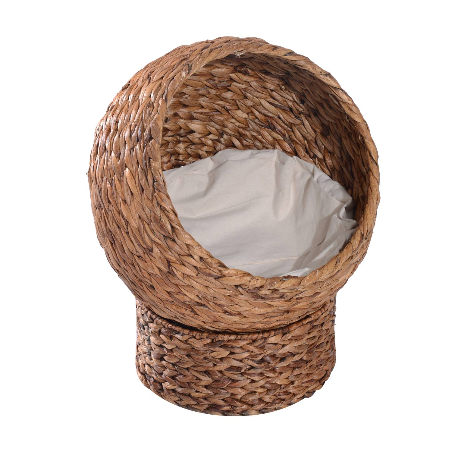 Panier chat en jacinthe d'eau, niche grotte avec coussin, 50x42x60 cm, marron - Image 2